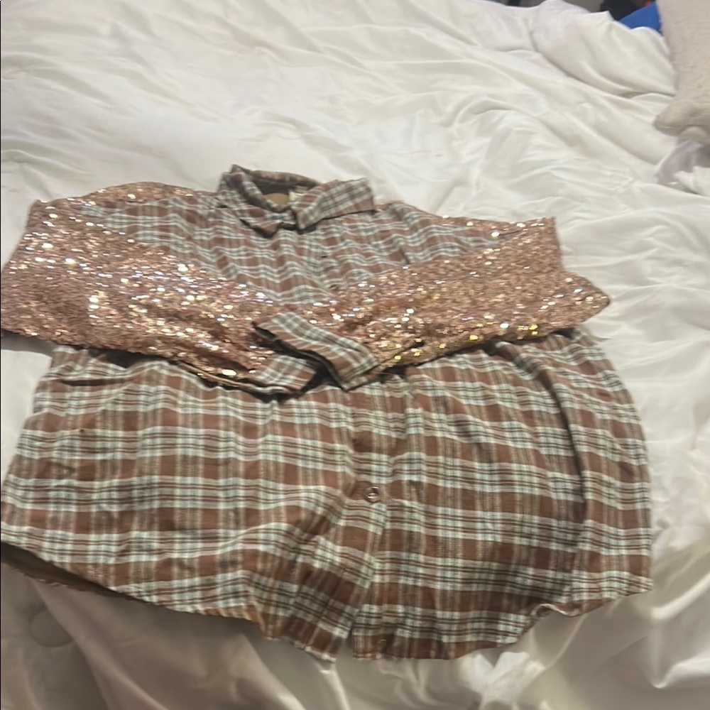 Plaid Shirt with Sequin Sleeves
